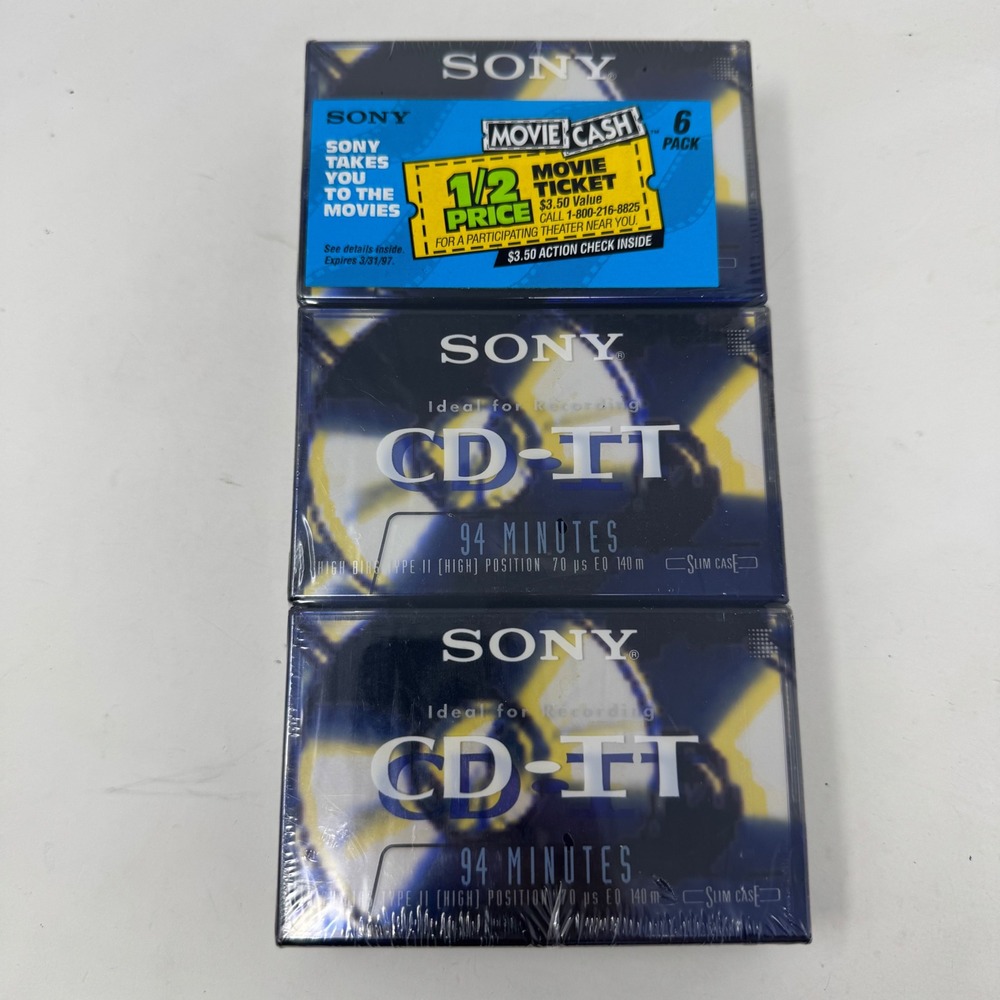 Sony CD-IT 94 High Bias Type II Audio Cassette Tapes 6 Pack C-94CDIT2 Sealed Vtg